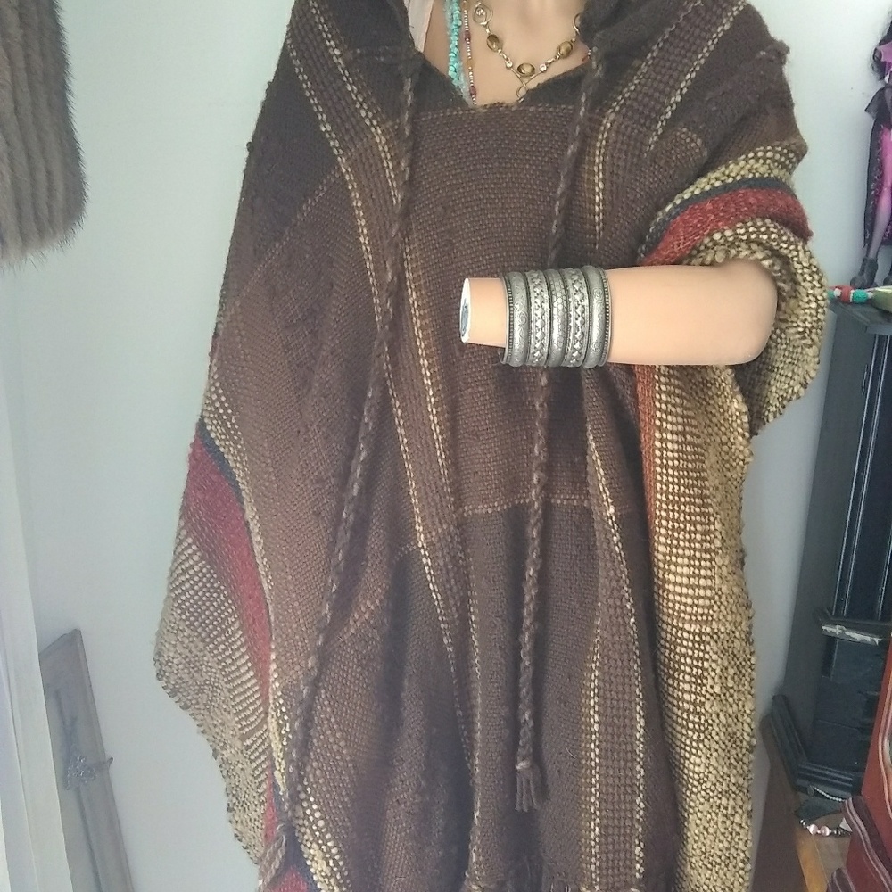 Wool vintage boho hippie hooded cape Earth shades